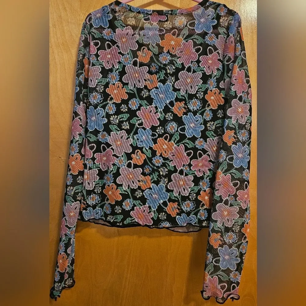 Primark v-neck floral see through girls top 10-11 Years *